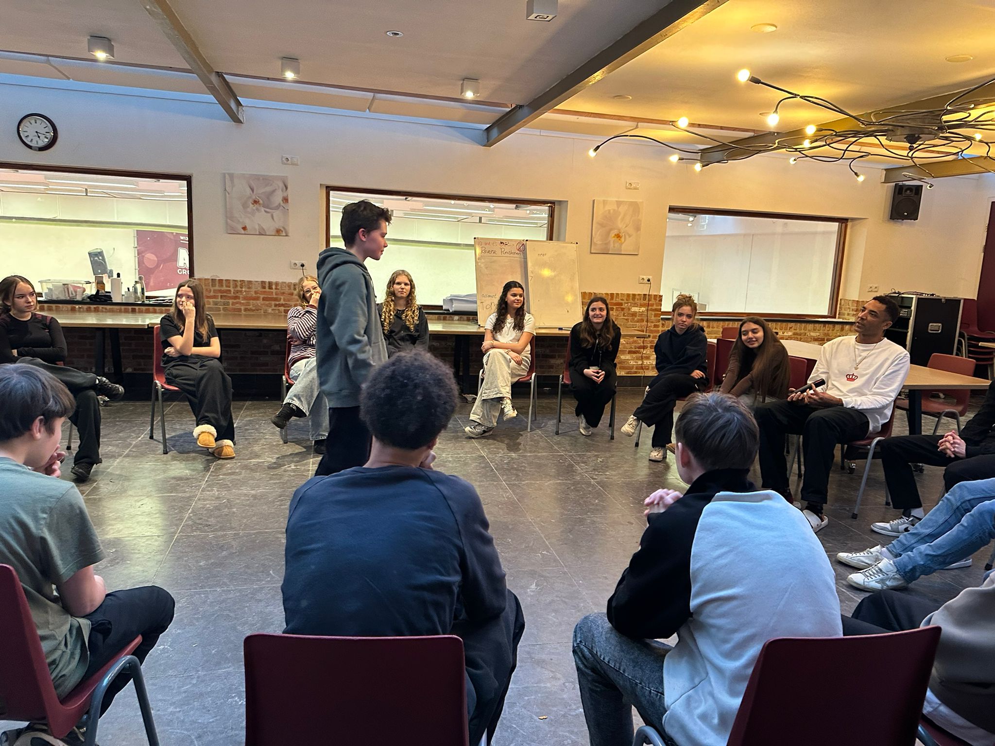 Students during the chair-swap icebreaker