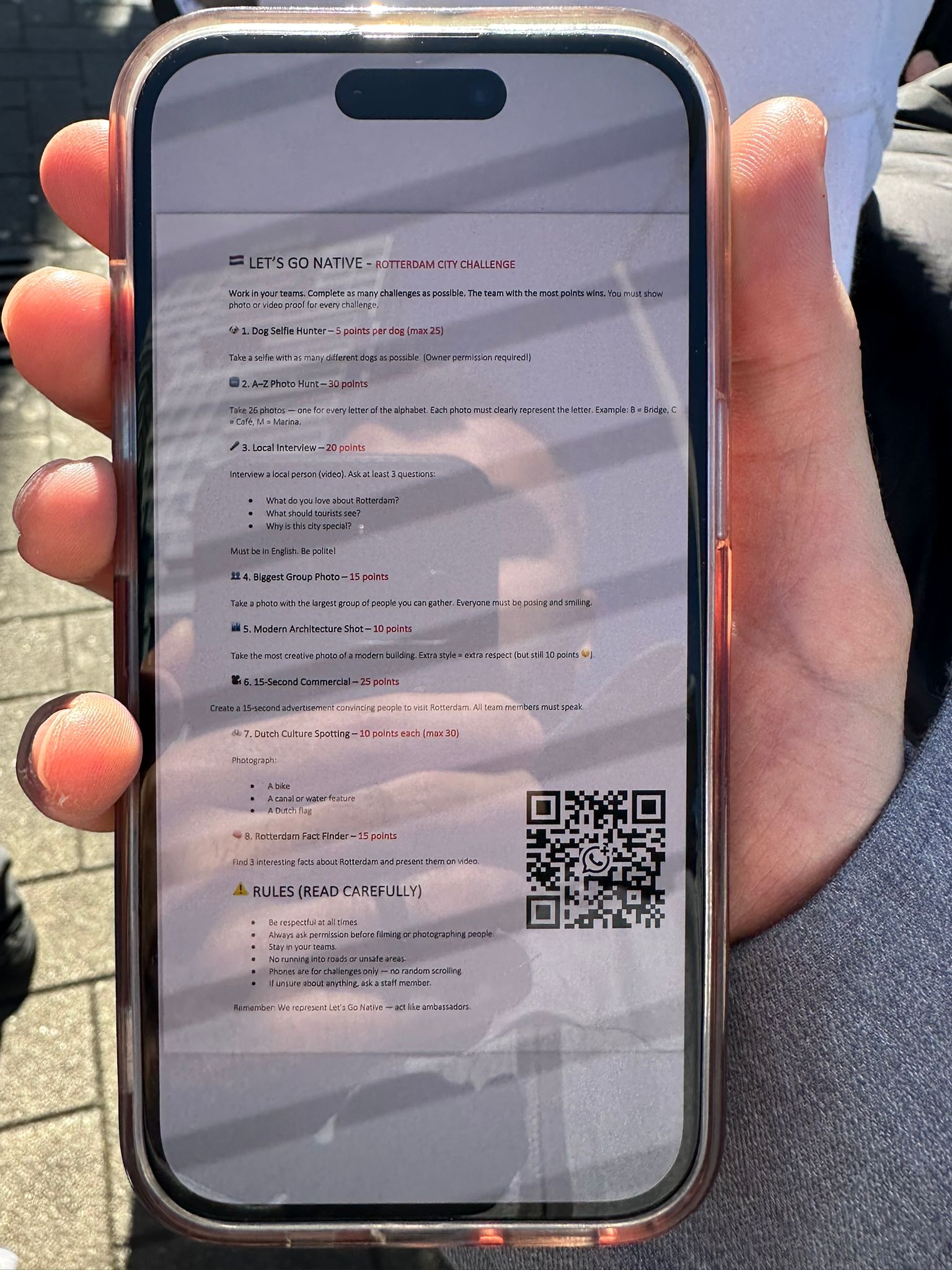 Rotterdam scavenger hunt worksheet on phone screen